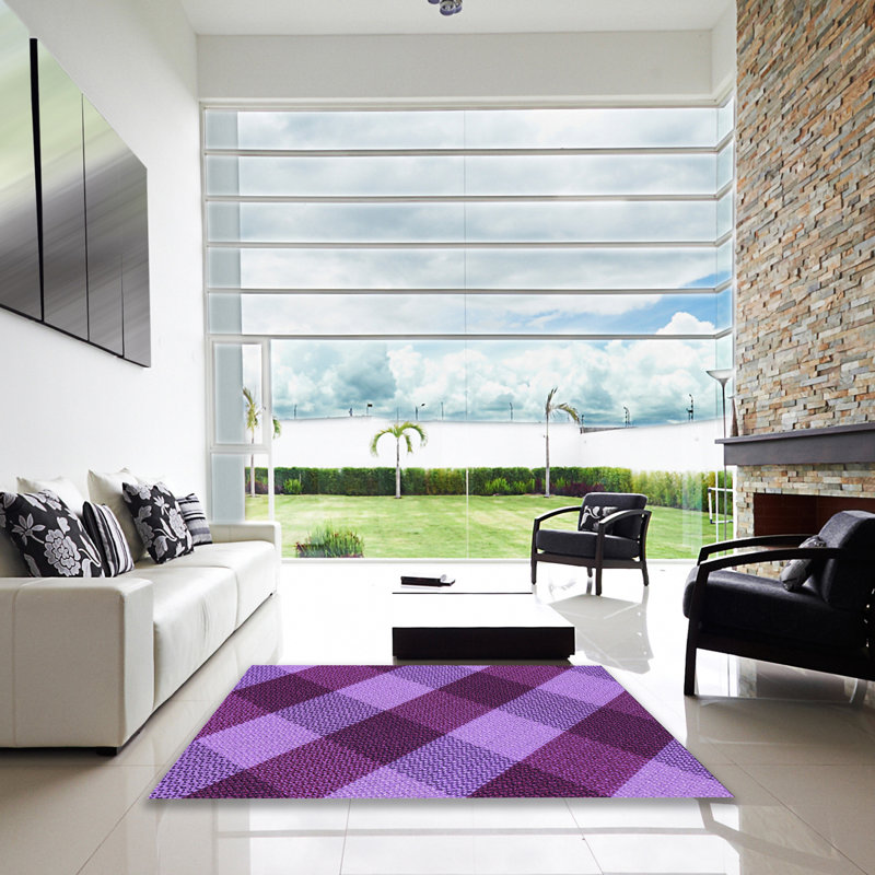 Tapis mauve / violet à carreaux en laine, Carré 6 pi