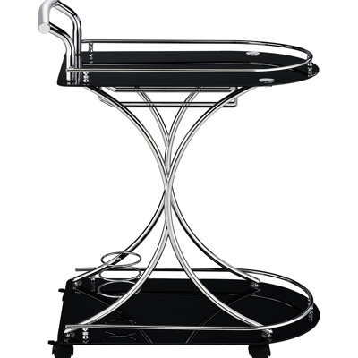 Black And 2 Glass Shelf Metal Bar Cart For Dining Area, Offering Storage Modern Elegance, 15.34 Inches Deep With Contemporary Setup, Providing Look 26.5 Wide