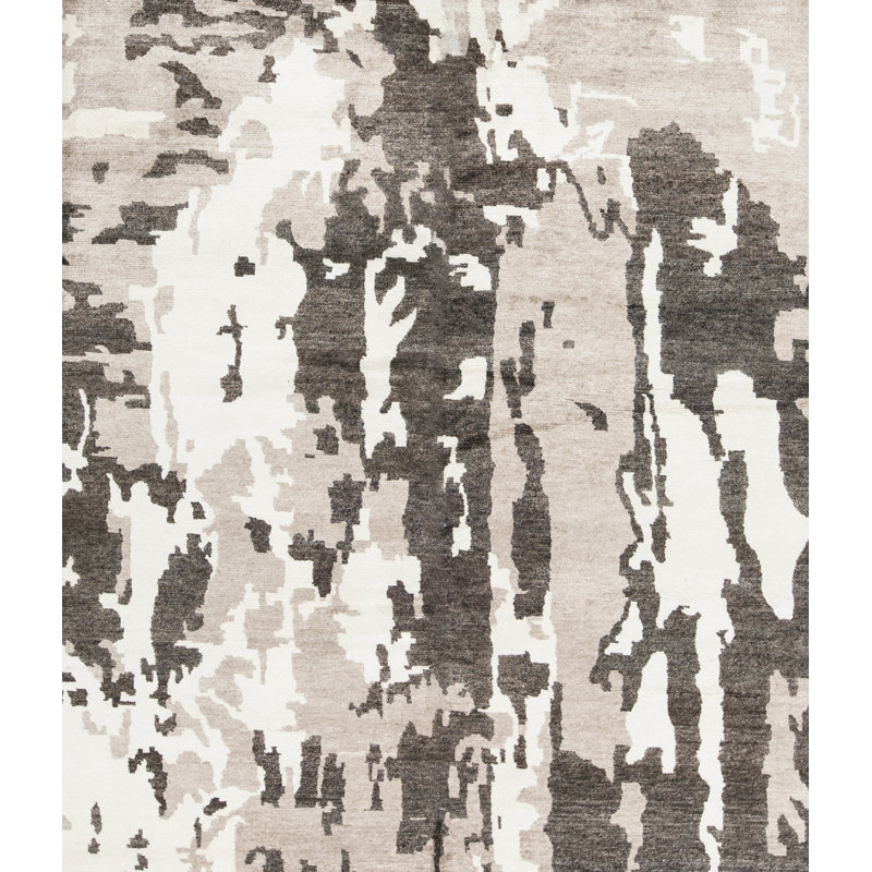 Abstract Area Rug in Charcoal/Beige/White