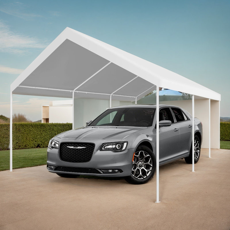 Auvent 12 'x 20', cadre de garage en acier portatif, Blanc / Blanc