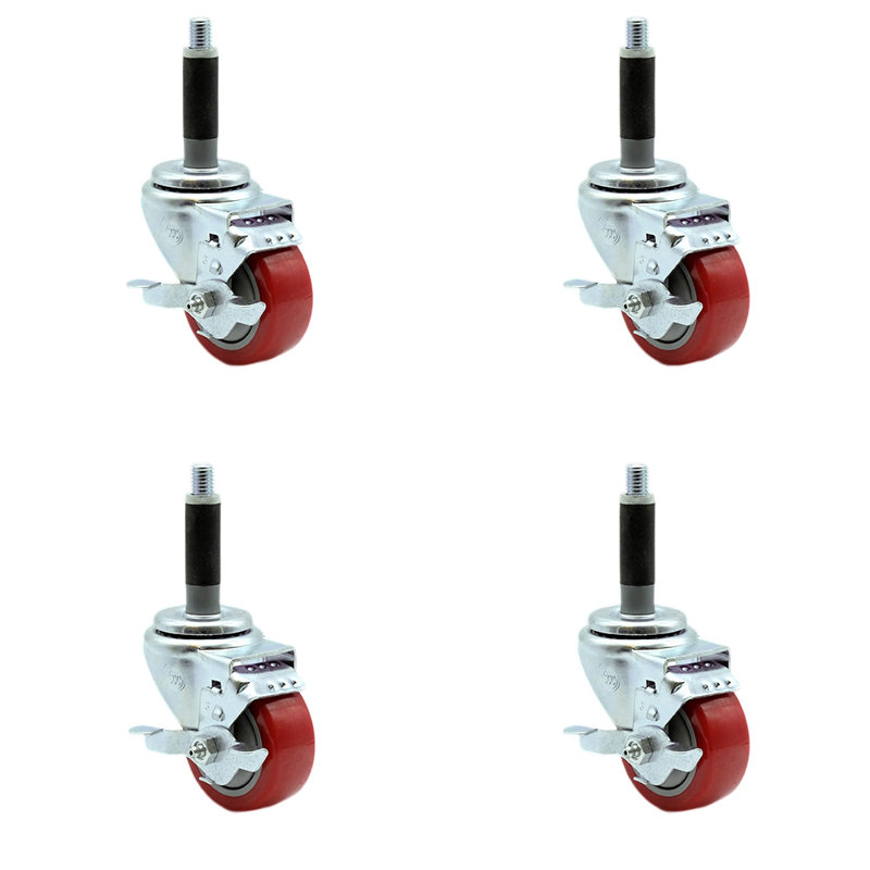Polyurethane Expanding Caster with Brake, Blue