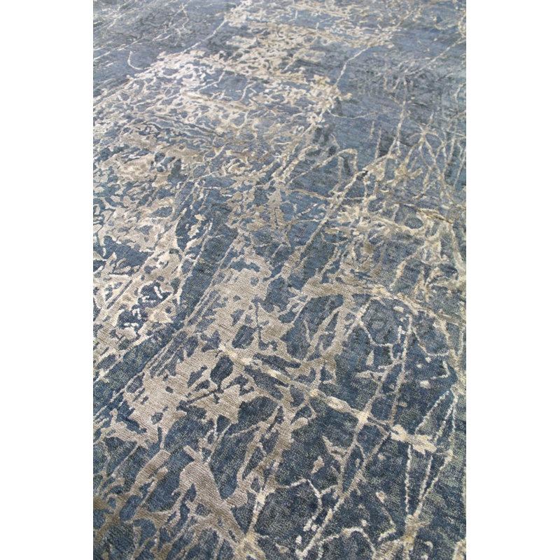 Flight Damask Area Rug in Blue/Taupe/Silver, Rectangle 6' x 8'8"