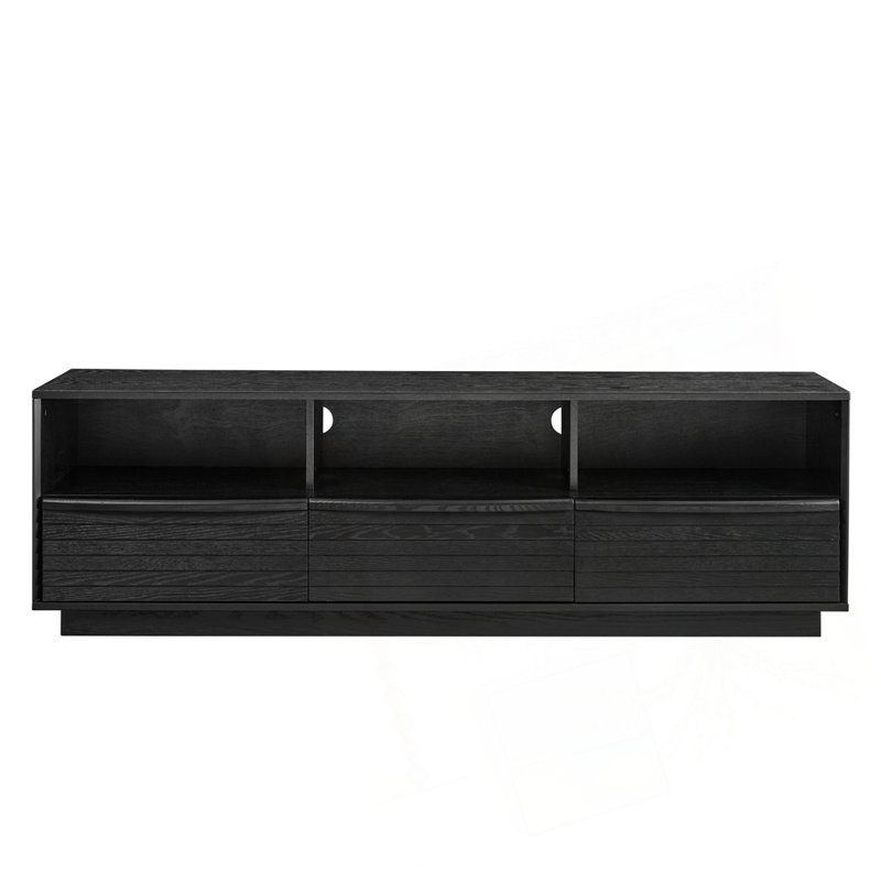 Mid-Century Modern TV Stand with 3 Drawers & Outlet Holes, Black
