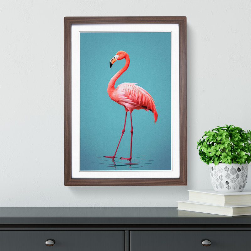 Flamingo Minimalism No.2 - Framed Print, Walnut Framed, 46cm H x 34cm W