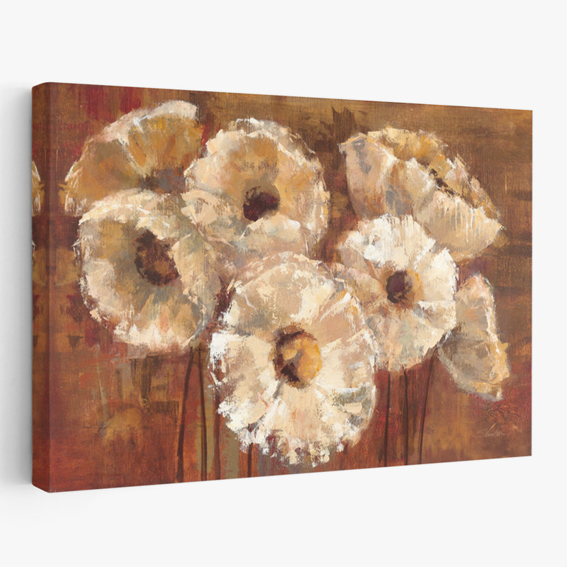 Waltzing Poppies - Brun contemporain crème floral, H 24 po x l 16 po