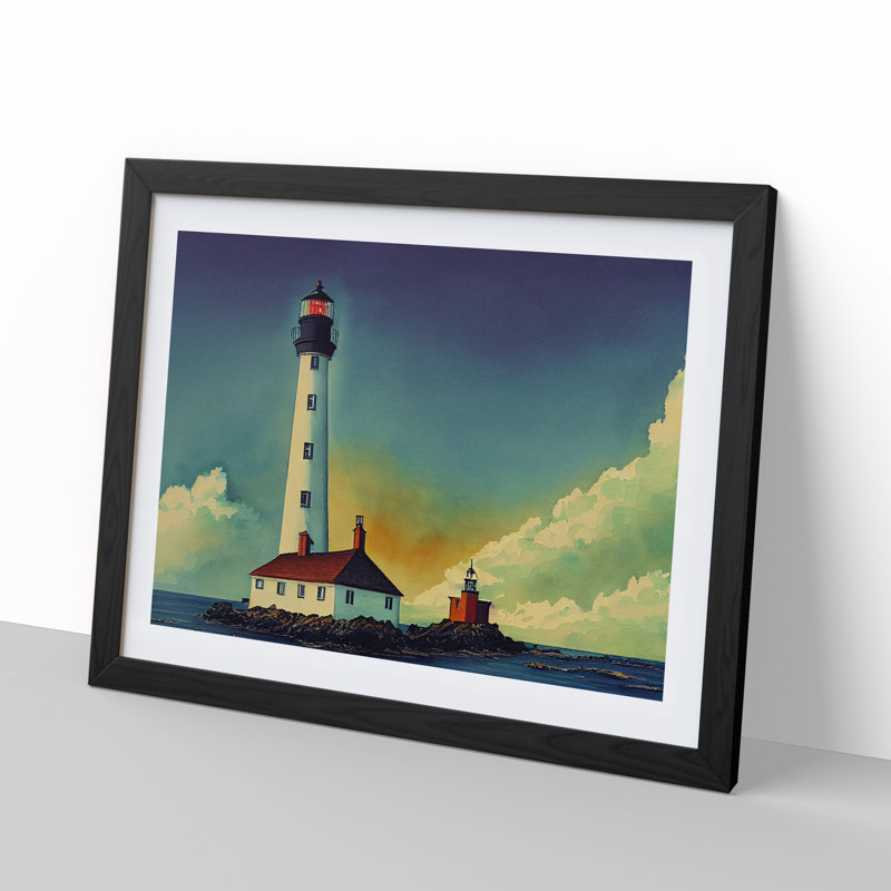 Lighthouse Watercolour Vol.2 - Single Picture Frame Print, 25cm H x 34cm W, Black