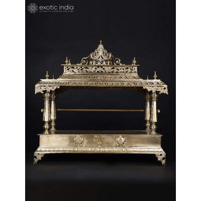 Hoysala Style Bronze Puja Temple, 36-Inch Handcrafted Home Shrine with Vaishnava Symbols
