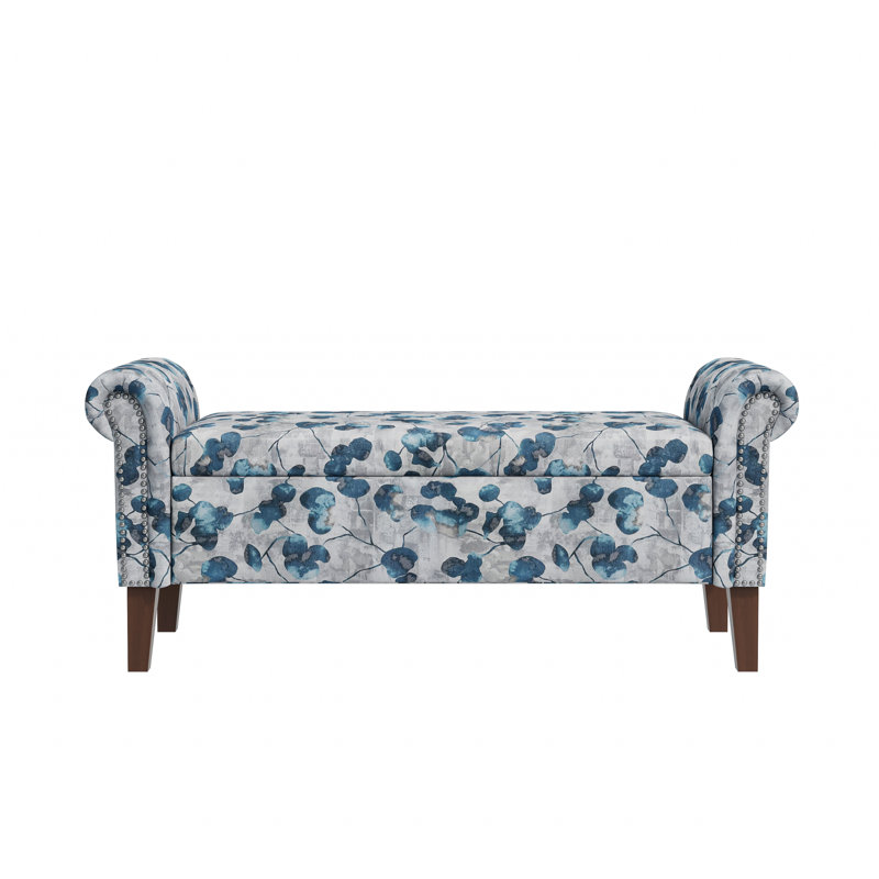 Olwyn Polyester Upholstered Storage Bench, Blue Floral