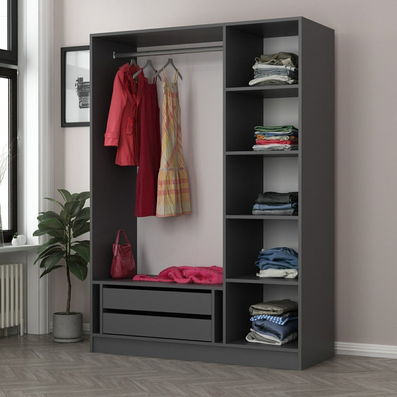 Armoire moderne anthracite 53,1 po x 74,8 po x 20,5 po | 100% panneau de particules enduit de mélamine, épaisseur: 0,7 pouce | Capacité de 5 kg de la tablette | Solution de rangement élégante et fonctionnelle pour toute chambre à coucher