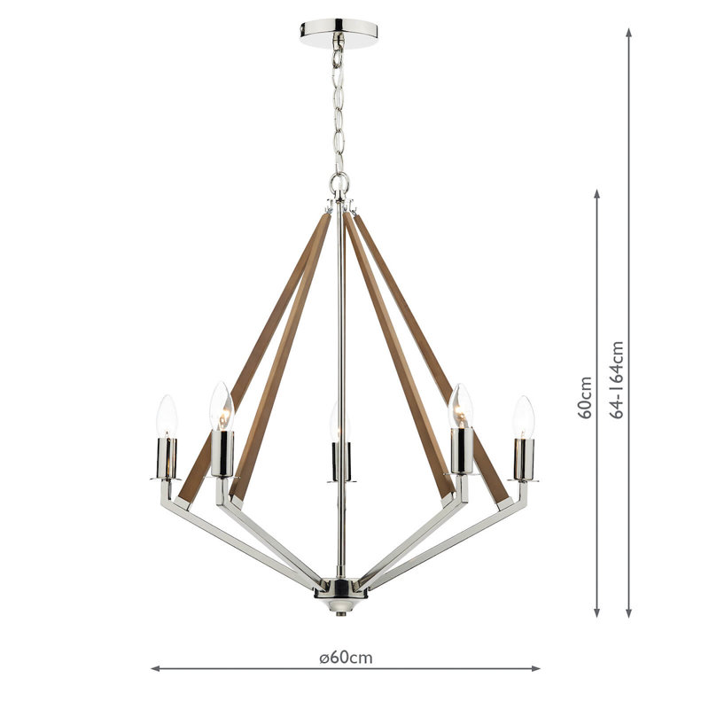 Julie 5 - Light Polished Nickel/Brown Candle Style Pendant