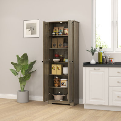 Garde-manger ferme 67 po, armoire de rangement autoportante avec tablettes réglables, armoire de rangement haute avec portes encastrées, gris vieilli