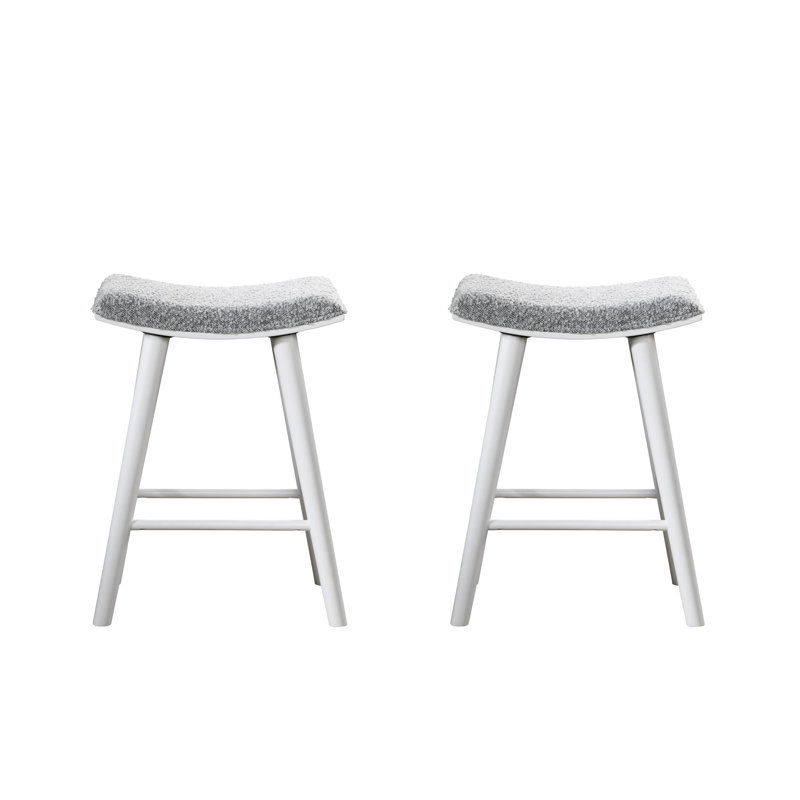 Tabouret de comptoir rembourré Luna, Boucle grise / base blanche, Tabouret de comptoir (siège d'une hauteur de 25,4