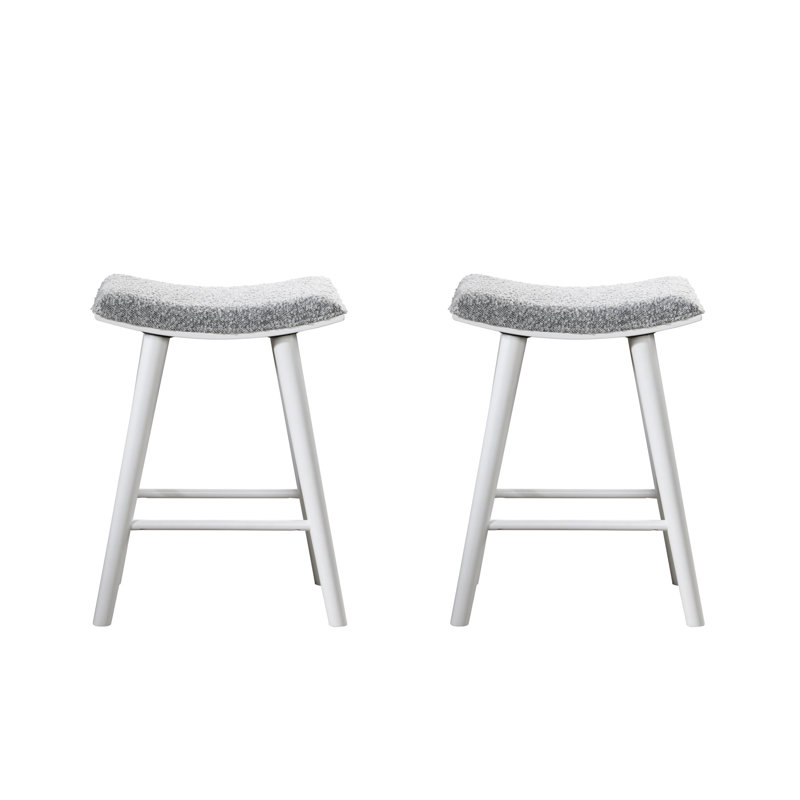 Tabouret de comptoir rembourré Luna, Tabouret de comptoir (siège d'une hauteur de 25,4, Boucle grise / base blanche