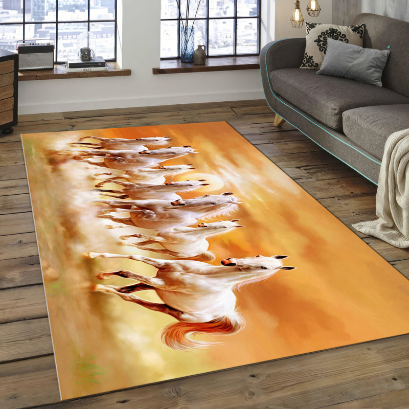 Floral Medallion Pattern Non Woven Soft Print Rug with Vibrant Color Palette Ideal for Living Room or Bedroom Decor