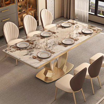 Luxury Rectangular Rock Slab Dining Table Sets