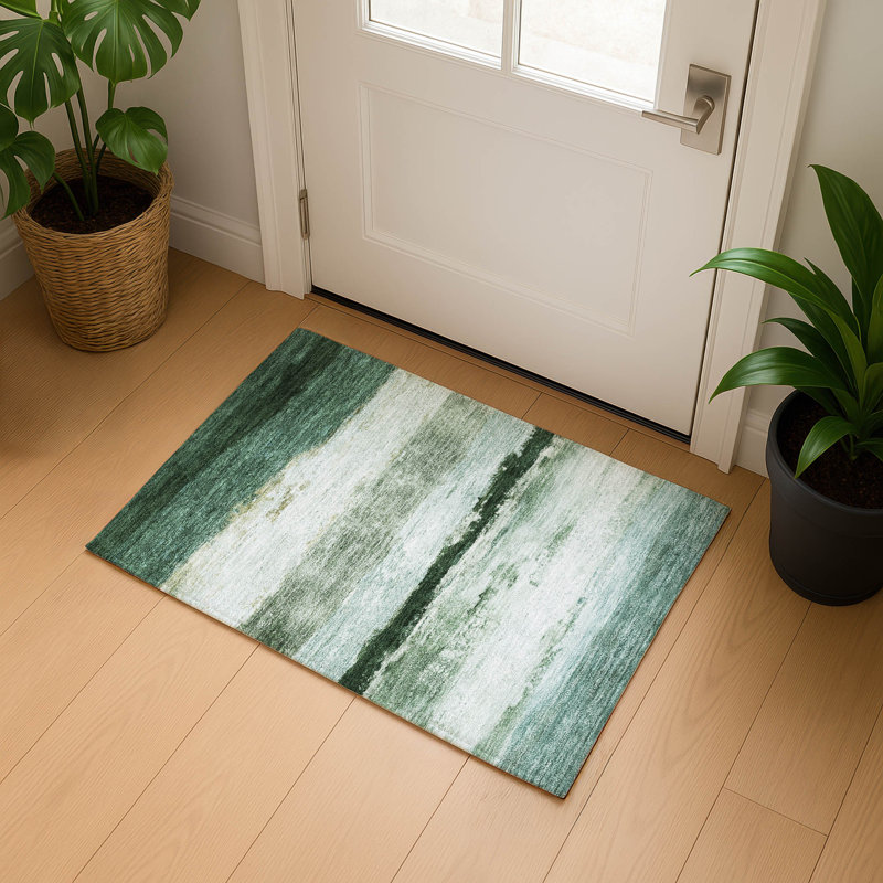 Premium Machine Washable Mayfield Striped Rug, 1'8" x 2'6", Fern