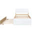Structure de lit simple avec tête de lit blanche ultrabrillante et lit gigogne compact en chêne-374767643