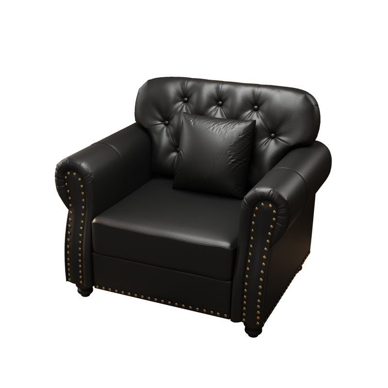 Canapé de 41,3 po rembourré en similicuir avec garniture cloutée et accoudoirs roulés, canapé de style Mid-Century Chesterfield avec capitonnage à boutons, comprend 1 oreiller