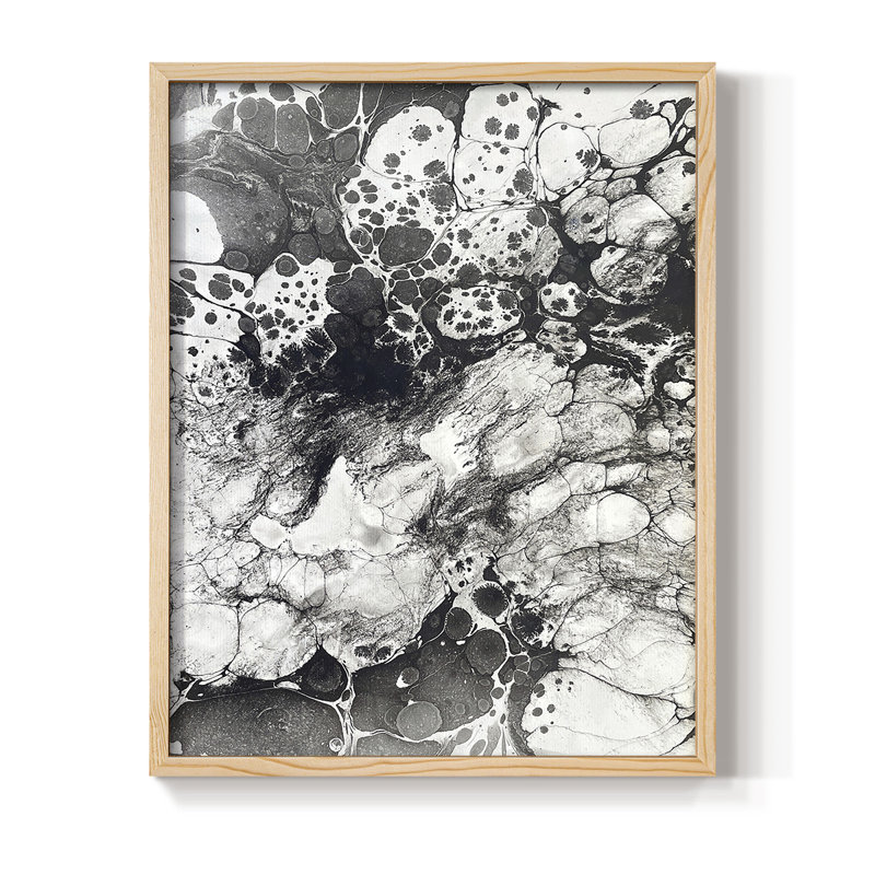 Marbling IX Framed Print - Solid Wood, Natural, 11" H x 9" W