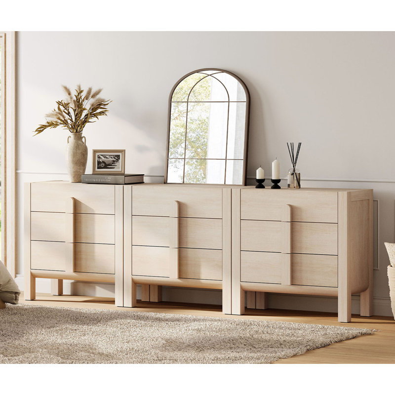 Commode 9 tiroirs pour chambre à coucher, commode Mid-Century moderne avec rangement, commode 3-en-1 en bois pour le salon, la chambre à coucher, le vestibule