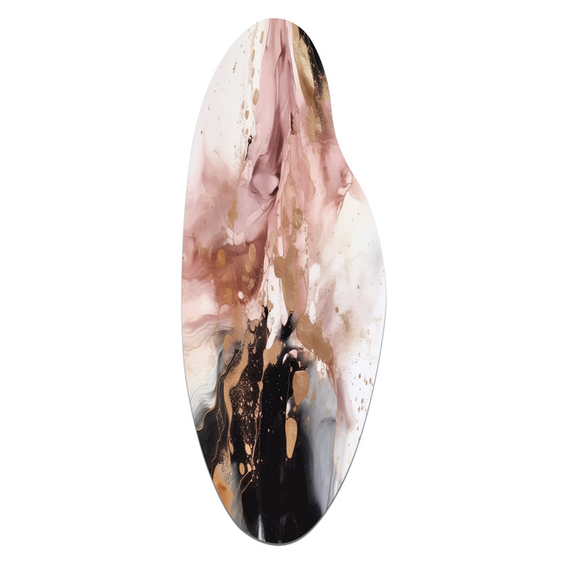Pink Gold Marble Texture I - Marble Asymmetrical Print on Metal, Pink Curved Metal Wall Decor, 38" H x 15" W x 1" D