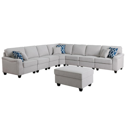 8pc Sectional With In Gray Linen - Stylish Home Feature Element Modular And 8 Pieces For A Customized Look