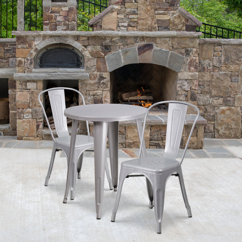 Brinson Round Steel Bistro Set, Silver, 24"