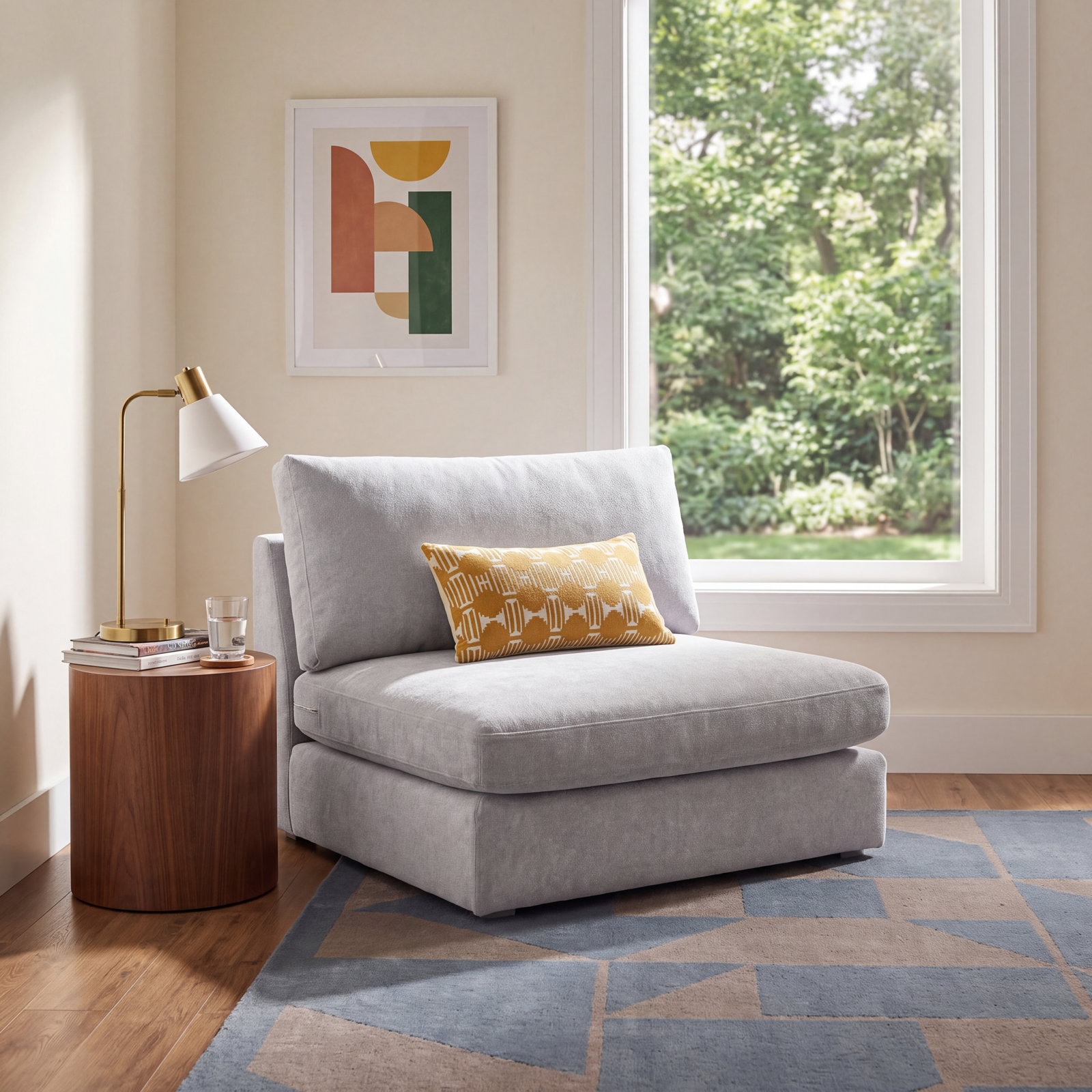 Ojai Pine Accent Chair, Light Gray Chenille