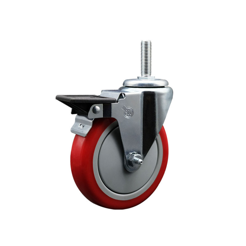 Polyurethane 3/8 Inch Threaded Stem Caster Set with Brake