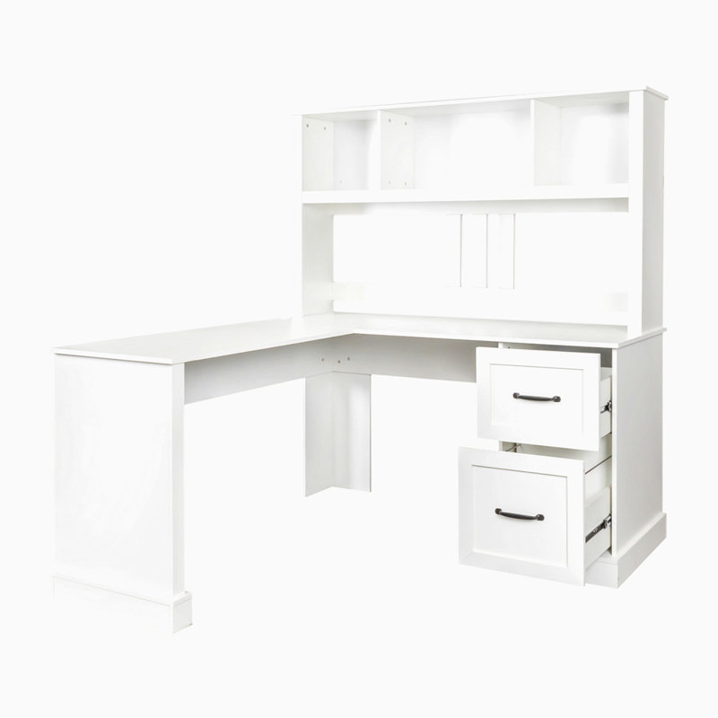 Home Office Computer Desk With Hutch, White