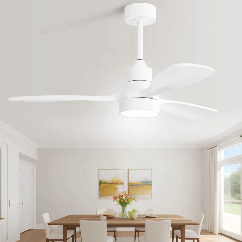 48 Inch Solid Wood Ceiling Fan With Dimmable Light 6 Speed Reversible Dc Motor, White, White