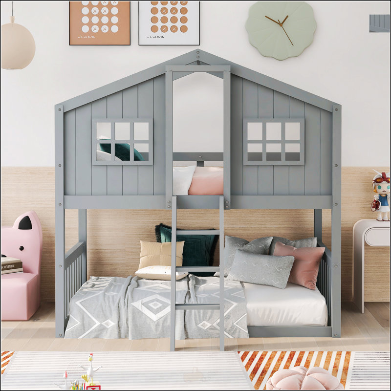 Lit superposé simple au-dessus de simple avec échelle, Gris
