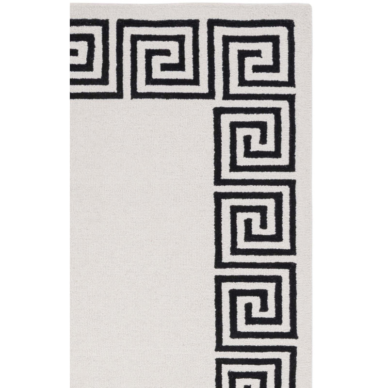 Wommack Oakhur Greek Key Border Area Rug in Ivory / Black, Square 6'