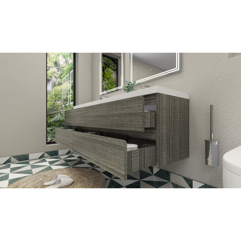 Drason Double Bathroom Vanity with Acrylic Top, High Gloss Ash Gray