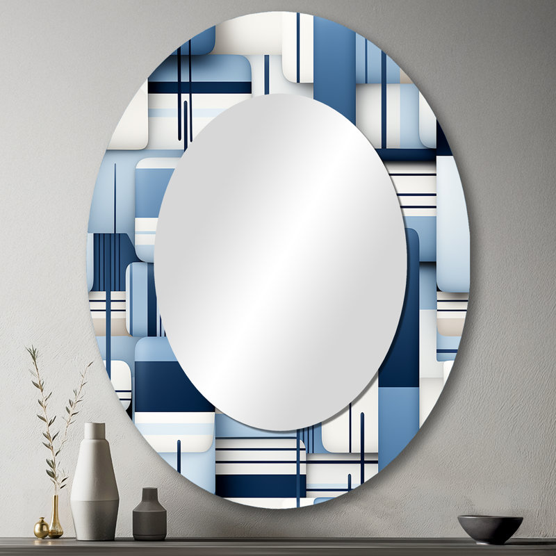 Tomohon - Miroir mural moderne bleu ovale, H 43 po x l 33 po