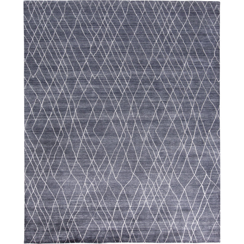 Tapis bleu / blanc touffeté à la main Orville, Rectangle 2 pi x 3 pi