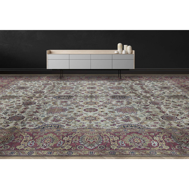 Tapis beige et rouille de haute qualité noué à la main