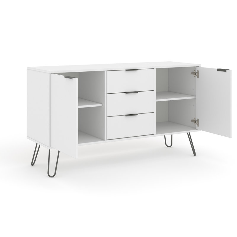 Dufresne Large White Sideboard, 2 Doors and 3 Drawers, Industrial Design