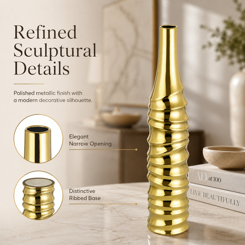 Elegant Ceramic Floor Vase, Gold