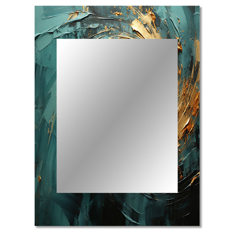 Golden Emerald Surge - Abstract Spirals Decorative Wall Mirror, Modern Mirror, Printed Metal Art, 40" x 30"