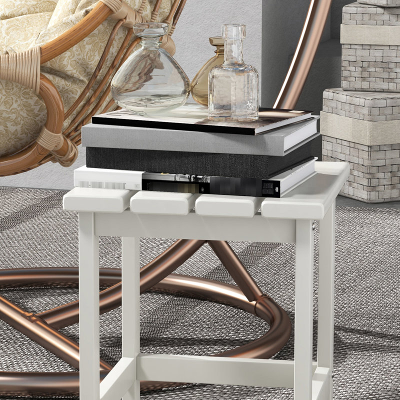 Table de patio carrée de 38 cm (15 po) - Côté résistant aux intempéries pour porche, piscine, balcon. Cadre robuste, capacité de charge de 50 kg (110 lb), blanc.