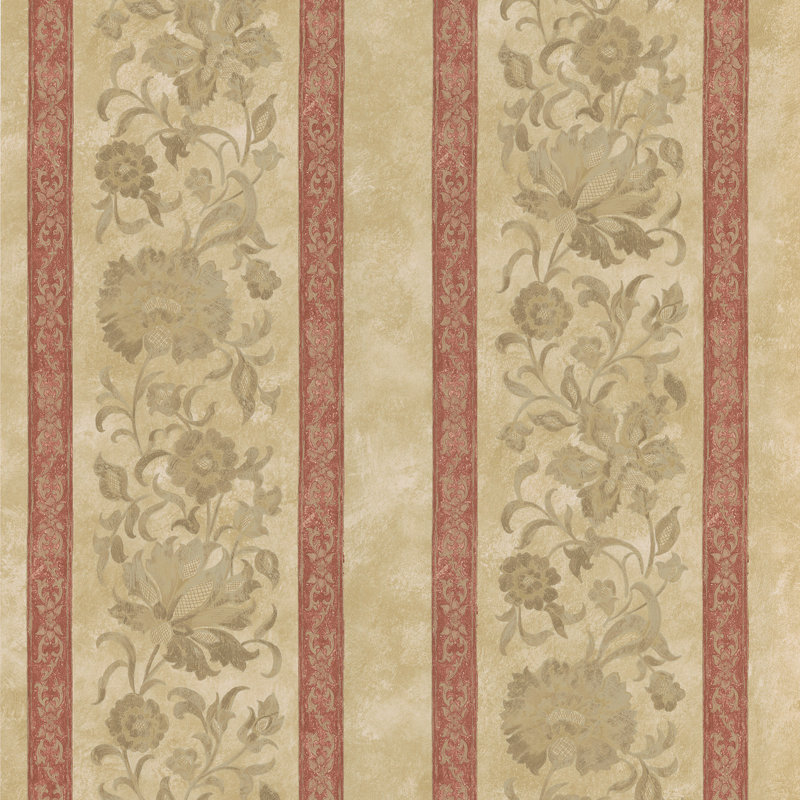 Papier peint embossé floral et botanique 33 'x 20,5 "Scroll, Bourgogne