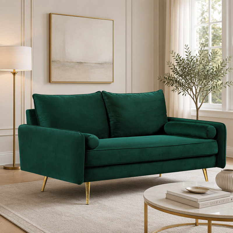 Causeuse moderne en velours 2 places, Vert