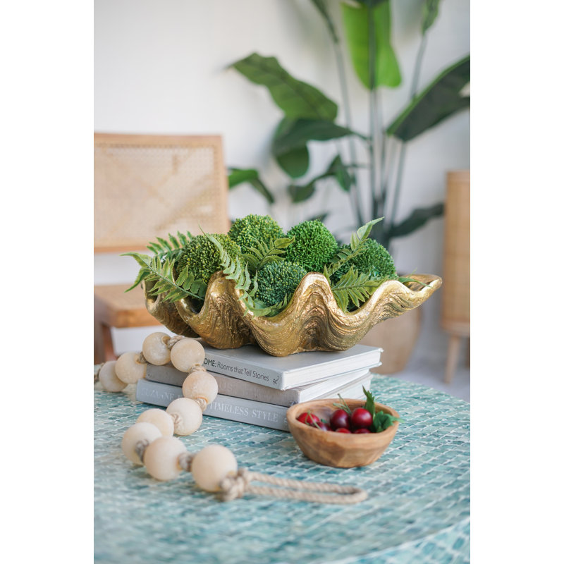 Antique Gold Clam Shell Decorative Bowl for Table Centerpiece Coastal Home Decor, Gold, 5.5" H x 20" W x 10.5" D