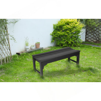 Backless Adirondack Bench With Wood Texture, Poly Lumber Seat For Patio, Backyard, Balcony, All Weather Resistant With UV Protection