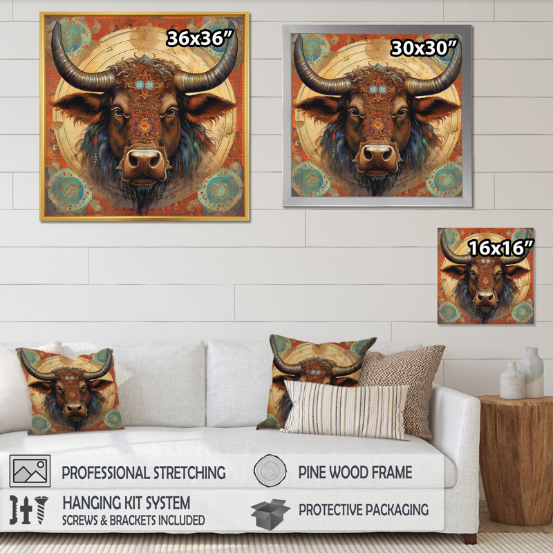 Astral Buffalo - art mural Buffalo / Bison, Cadre simple noir, H 30 po x l 30 po x P 1 po
