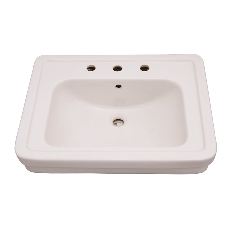 Lavabo de salle de bain piédestal rectangulaire en porcelaine vitreuse avec trop-plein Sussex, Bisque, Centres de 8 po