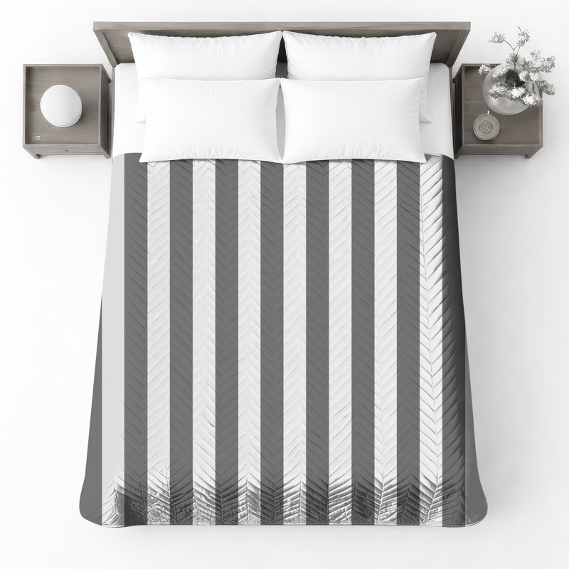 Gray White Striped Bedding Striped Bedspread Pattern, Full / Double