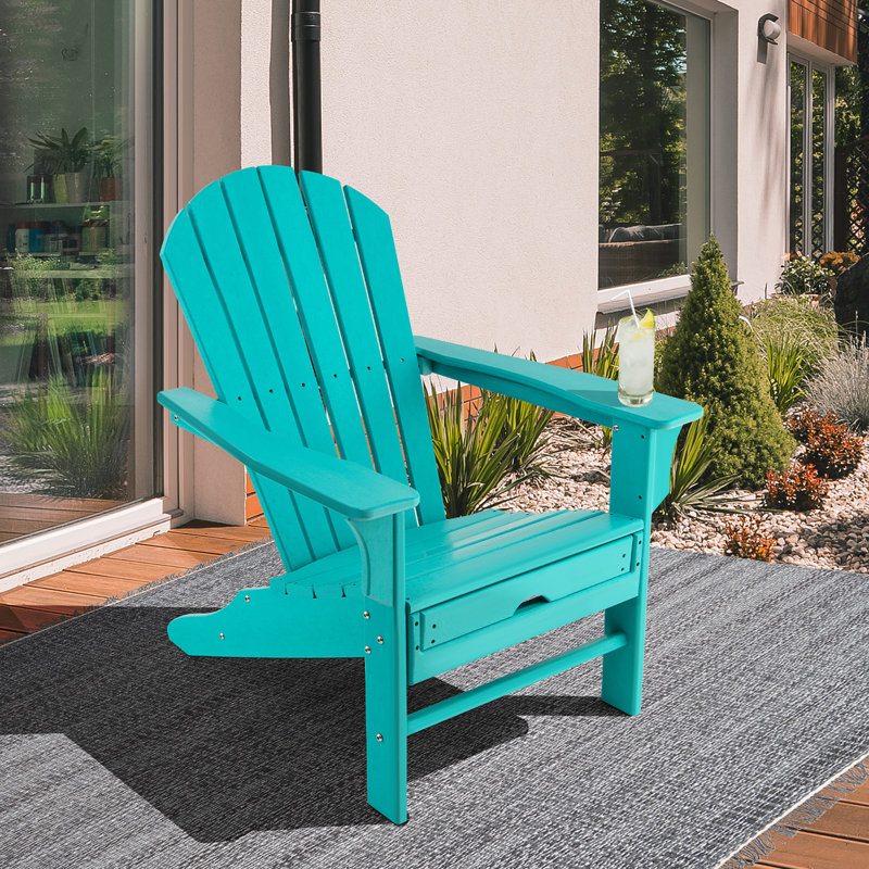 Calaway Outdoor Adirondack Chair With Ottoman, Turquoise