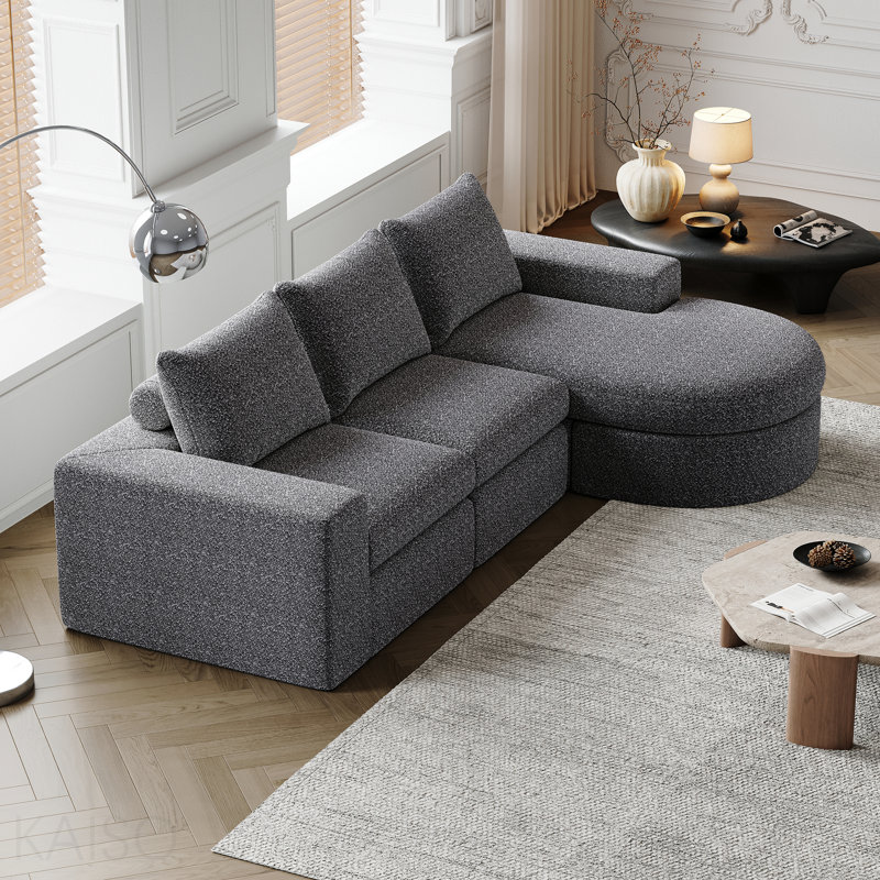 Canapé modulaire incurvé en forme de L 99 po - Nuage de chenille, sans os, sièges profonds - Salon / chambre à coucher